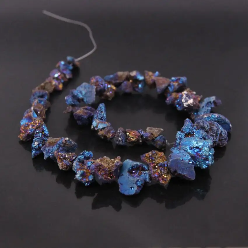

15.5"Strand Blue Titanium Raw Crystal Druzy Drusy Agates Quartz Geode Rough Nugget Chips Loose Beads For Pendants Jewelry Making