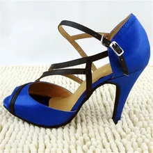 HXYOO/синие атласные женские танцевальные туфли на каблуке 4,5-8,5 см; Танцевальная обувь для танцев; Сальса; латинская кожаная мягкая подошва; ; JYG439