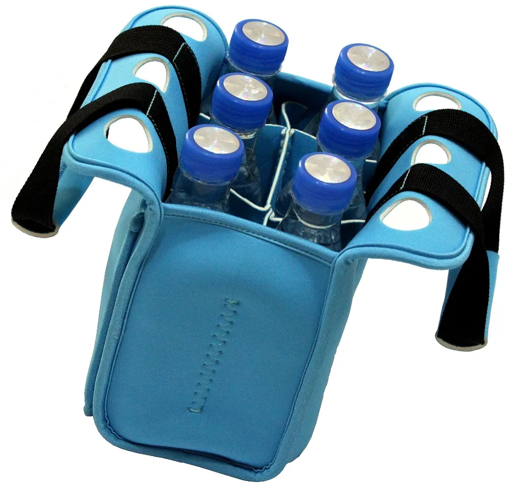 Neoprene insulated six pack beer bottle cooler, portable beer cooler bag