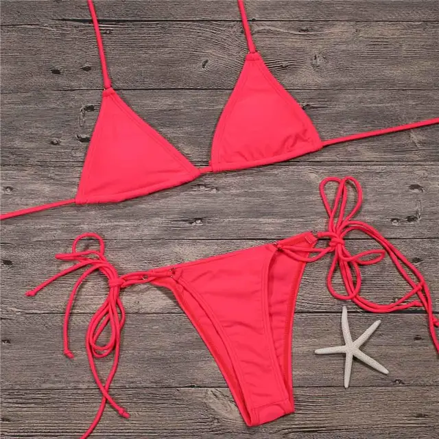 Solid Bikini Women Paded Brazilian Thong Swimsuit Cheeky Bathing Suit