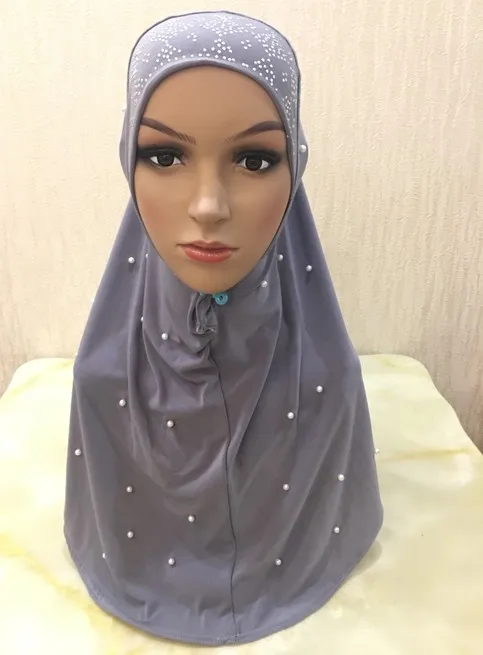 H1256 muslim one piece hijab scarf with stones and handmade pearls,mixed colors, fast delivery