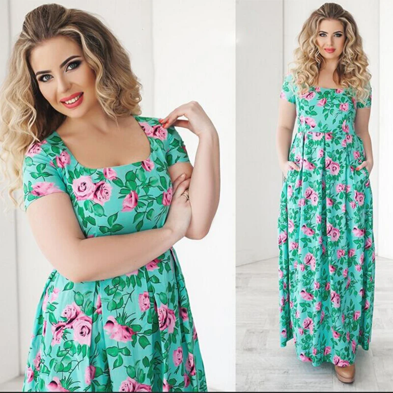 Ybenlow Plus Size Summer Beach Dresses 2017 Floral Printing Turquoise ...