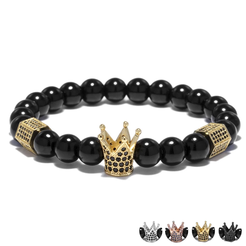 

Black Crown Bracelets Onyx Stone Bead Bracelets for Men Women Best Friend Charm Gifts Chakra Bracelet Crown Bracelet Bts Jewelry