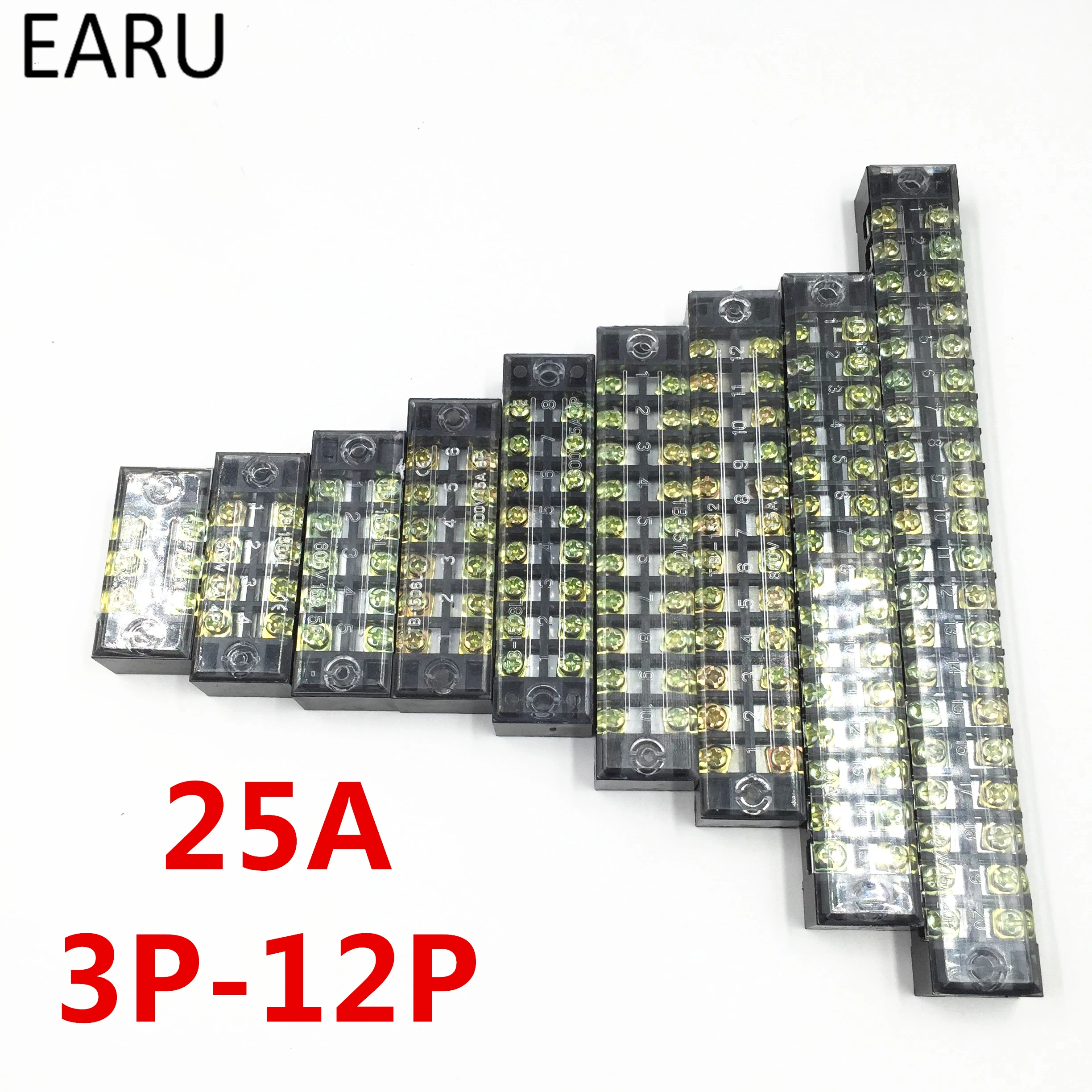 

1pc 25A 600V Dual Row Barrier Screw Terminal Block Wire Connector TB Series 3 4 5 6 8 10 12 Positions Ways Factory Wholesale