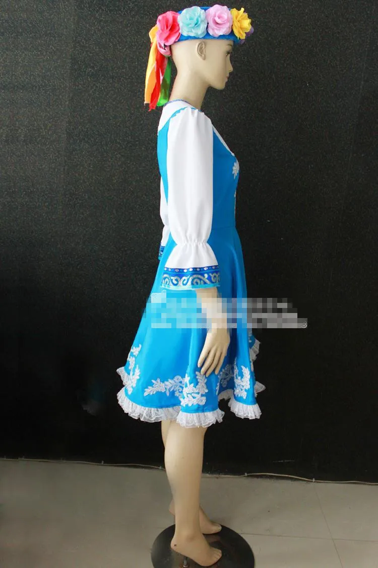 Традиционный русский Национальный Костюм танцевальный модный синий комбинезон женское летнее платье Россия танцевальная одежда