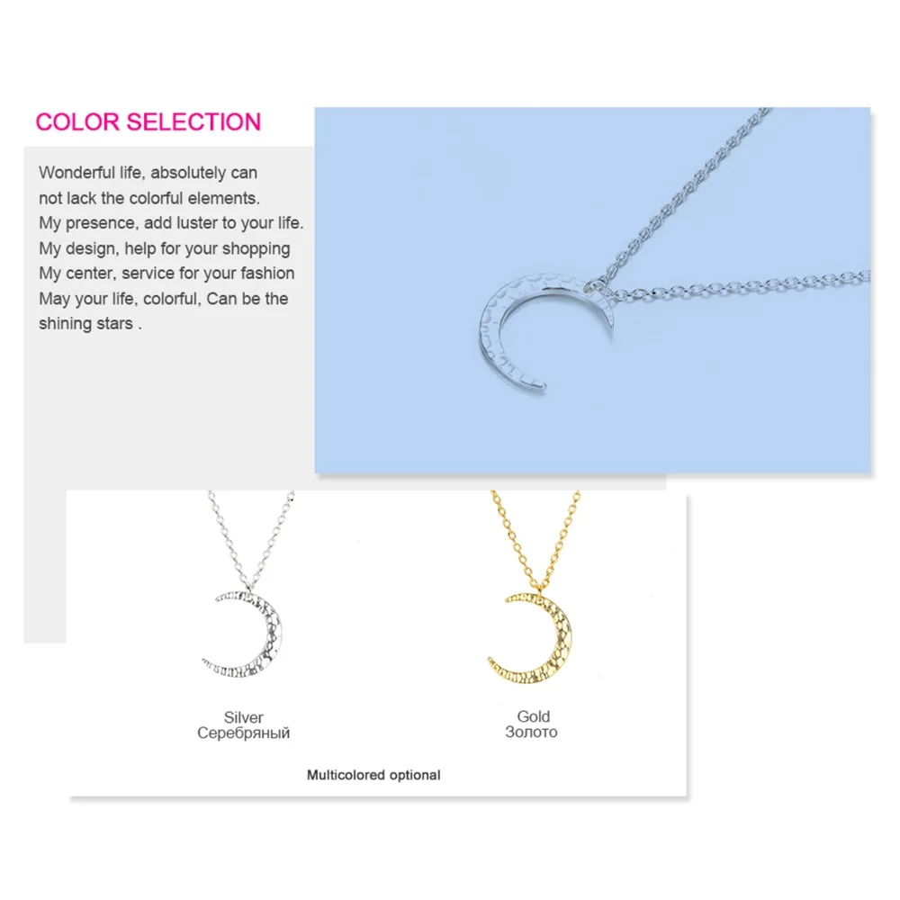 e-Manco Moon Pendant Necklace 925 Silver Simple Gold Chain Link Crescent Necklace Women Fine Jewelry Moon Pendant Necklace