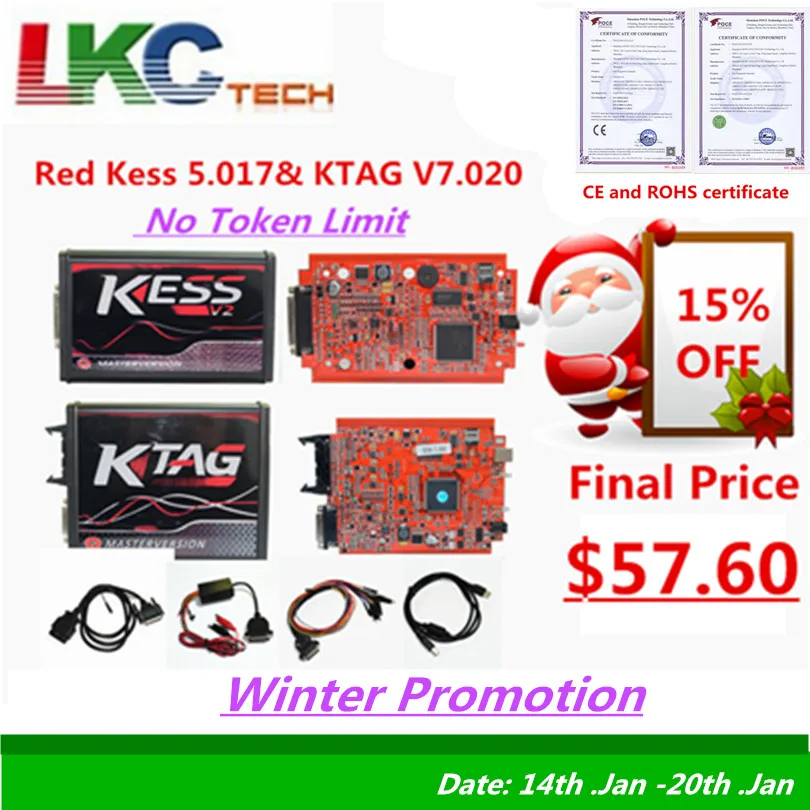 

KESS V2 Master KessV2 V2.47 V2.23 V5.017 EU Red PCB No Token Limit ECU programming Ktag OBD2 Manager Tuning Kit For Car/Tractor