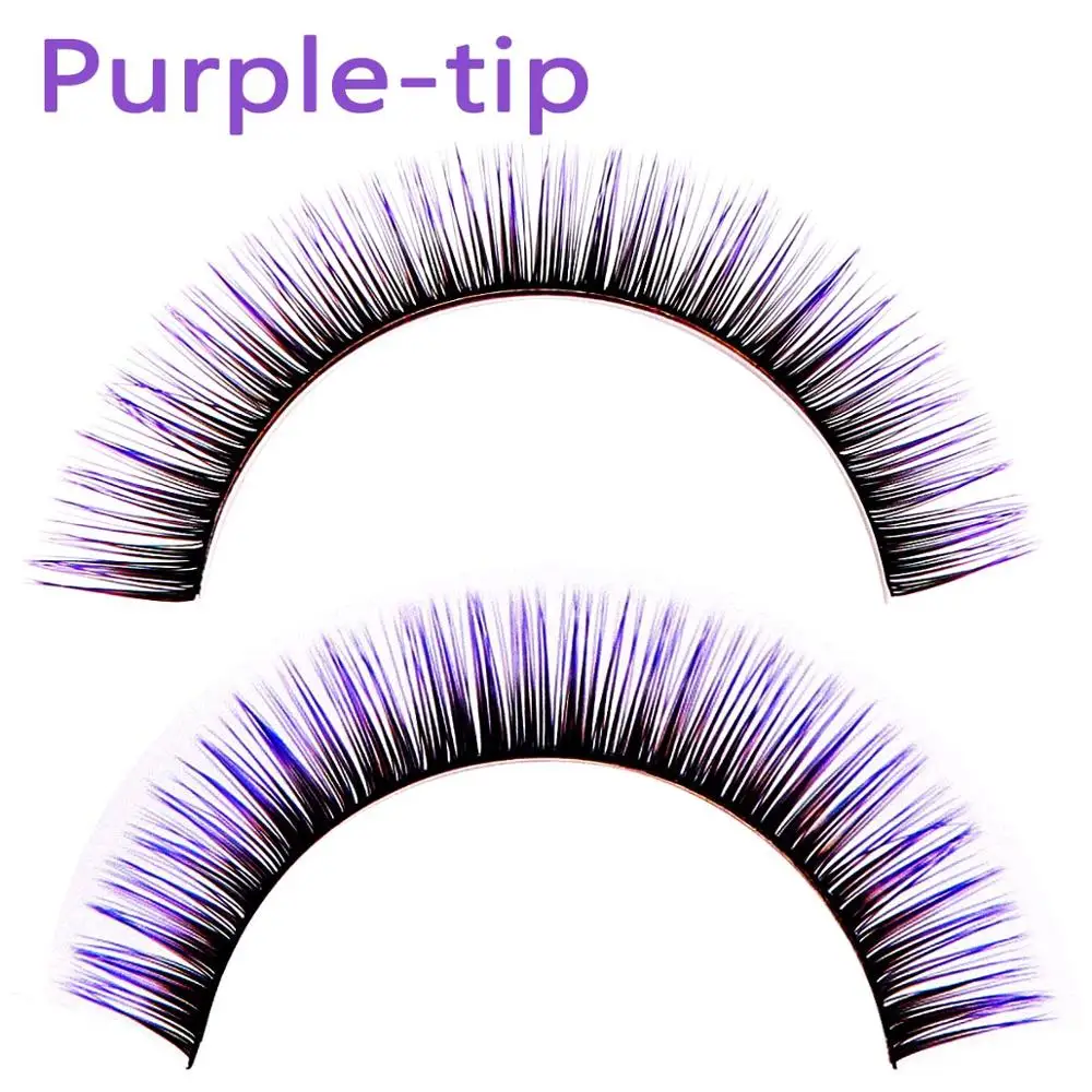 Роскошные двухцветные ресницы для наращивания, зеленые, розовые, фиолетовые, коричневые, красные, синие ресницы для женщин, макияж для глаз - Длина: Purple-tip