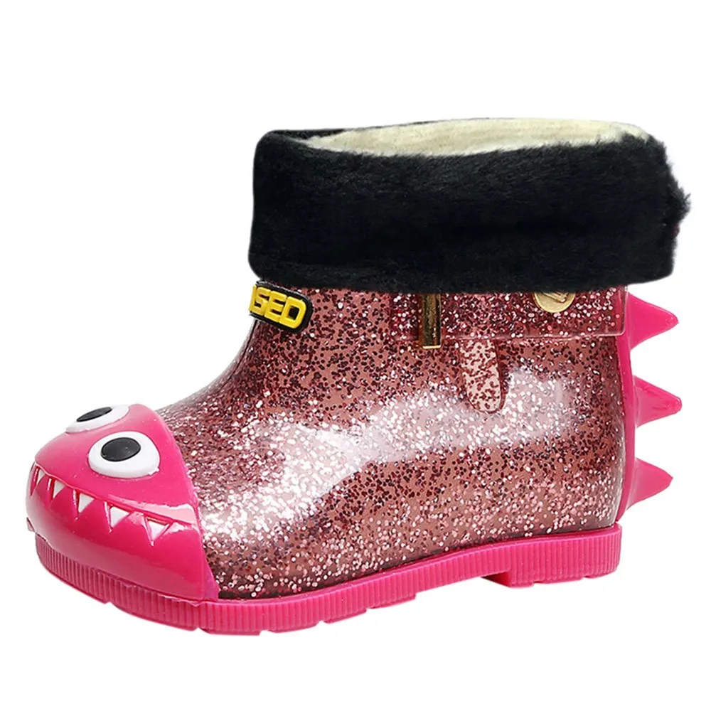 Children Kids Baby Warm Waterproof Bling Cartoon Dinosaur Rain Boots Shoes baby toddler winter
