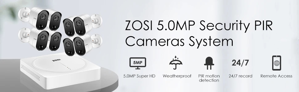 ZOSI 5MP домашняя система наблюдения, H.265+ 5.0MP 8CH CCTV DVR 2 ТБ жесткий диск и(8) 5.0MP Pir датчики движения камеры безопасности