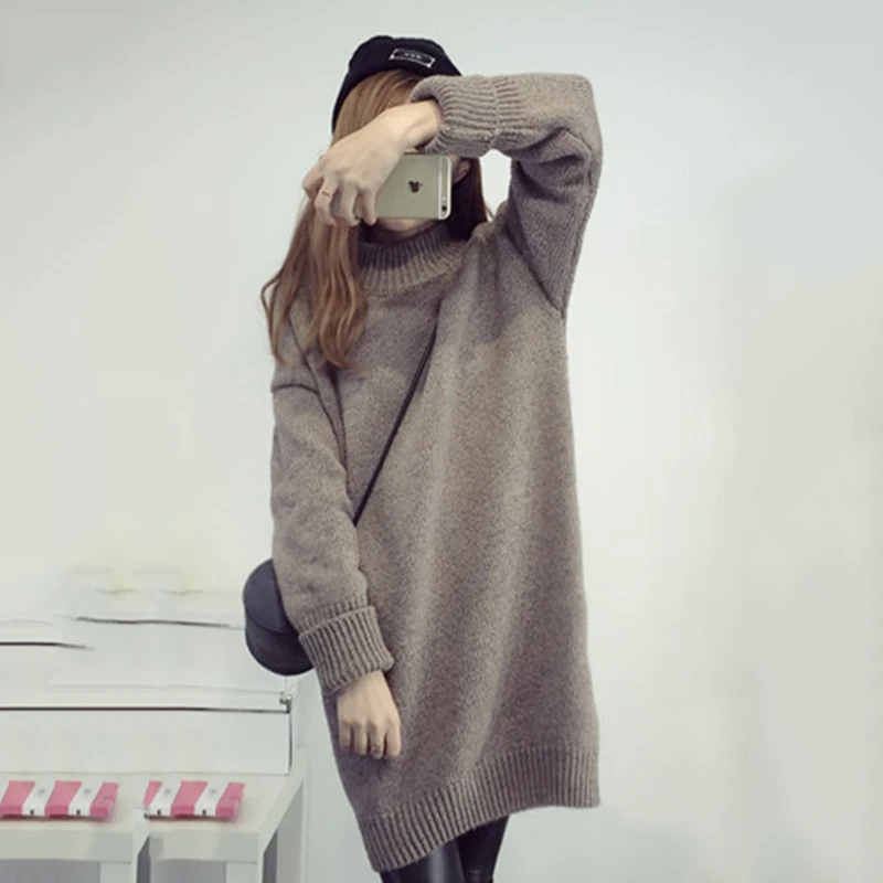 Autumn turtleneck long knitted sweater dress women Autumn winter Pullover Dress female Sweater warm Knitwear Dress Sweater Sweaters