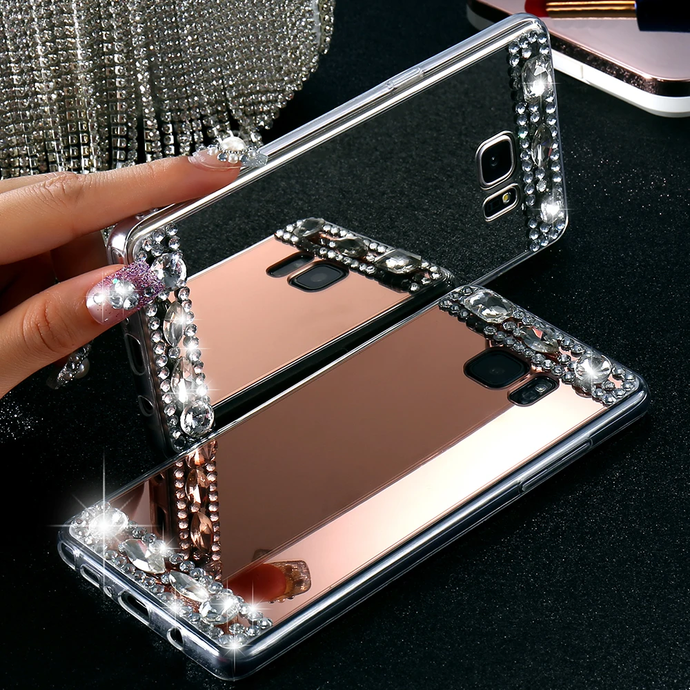 KISSCASE зеркальный чехол для Samsung S6 S7 Edge S8 S блестящий со стразами galaxy j5 2017 s9 J7