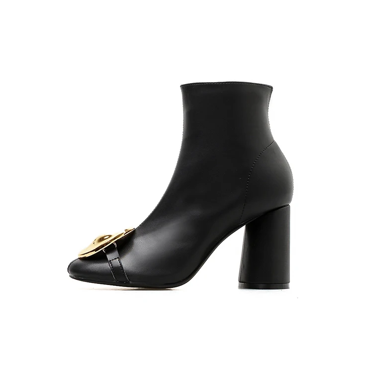 

Autumn 2018 Asymmetric Thick Heel Thin-legged Boots Children Metal Buckle Rhinestones With Short Boots