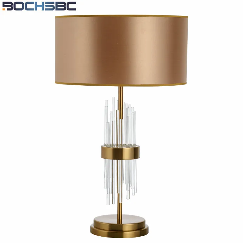 Modern Fabric Lampshade Lamparas de mesa Living Room Bedroom Bedside Escritorio Creative Glass Crystal Table Lamp H68cm
