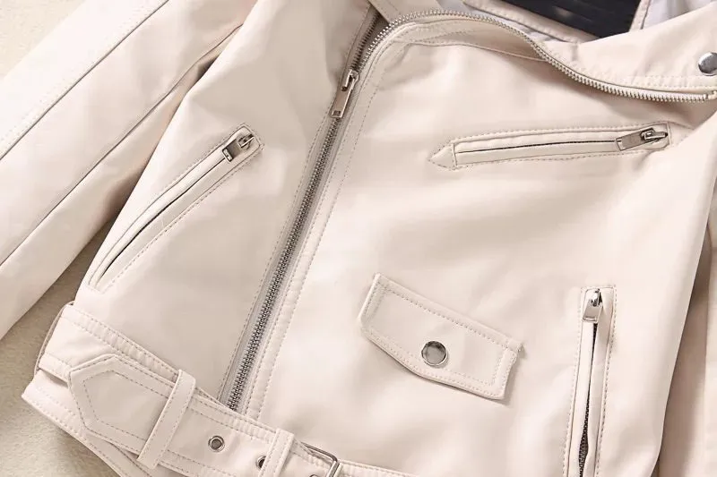 Women Sexy White Black Off Shoulder Zipper Motorcycle Short Jacket Slim Punk Rock Faux PU Leather Jacket Coats Coats