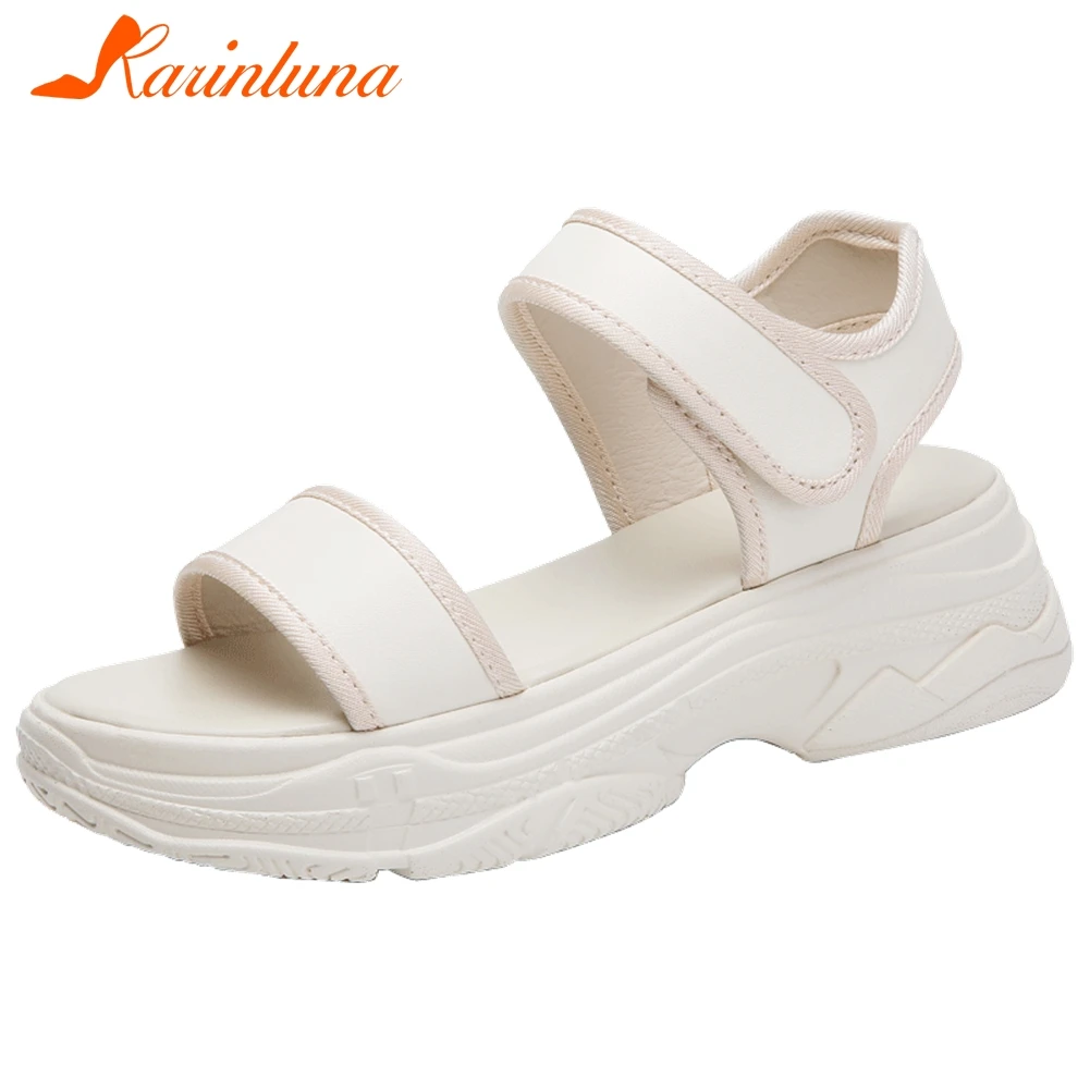 

KARINLUNA 2019 New INS Hot Pigskin Split Leather Shoes Sandals Woman Summer Platform Woman Shoes Casual Beach Women Shoes Woman