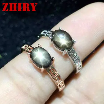 Women Natural Star Sapphire Stone Ring Genuine Solid Silver White Gold Plate Or Rose Gold Plated Real Gems Jewelry Rings ZHHIRY