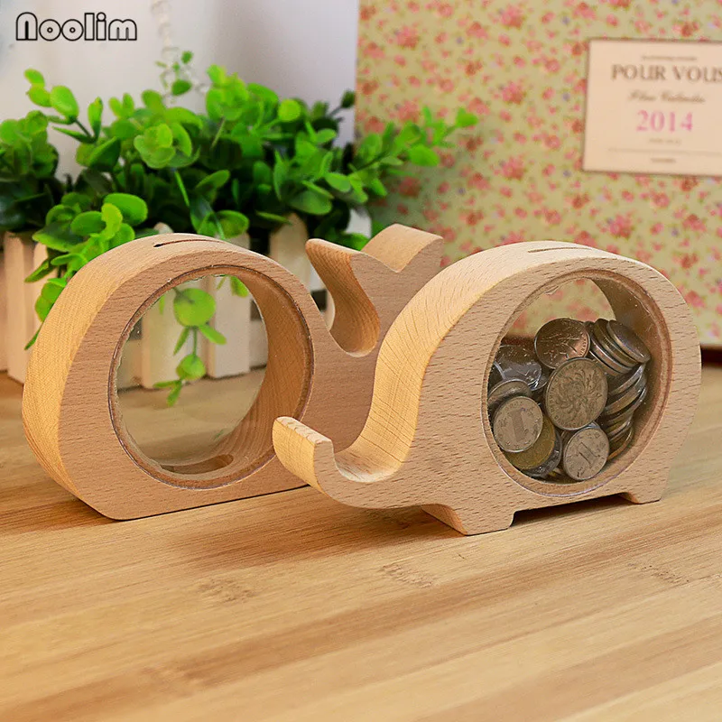 

NOOLIM Wooden Money Box Piggy Bank Acrylic Storage Cartoon Organizer Coin Case Contain Saving Children Commemorative Coins