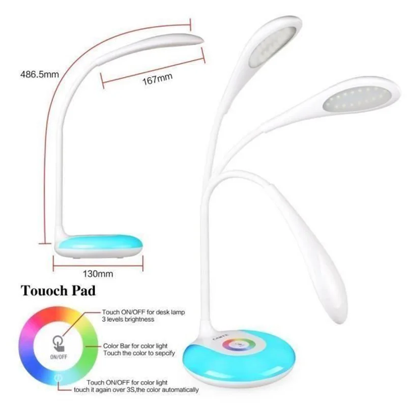 USB светодиодный настольный светильник для зарядки красочная детская учеба, подсветка для окружающей среды, настольная лампа, сенсорная белая световая витрина с регулируемой яркостью