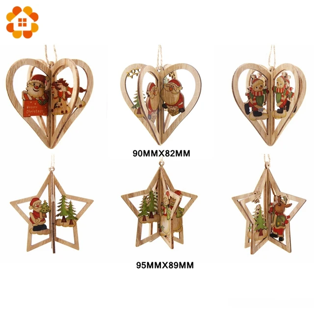 3PCS Multi Style Christmas Wooden Pendants Ornaments Wood Craft For Xmas Tree Ornament DIY Gift Christmas Party Decorations