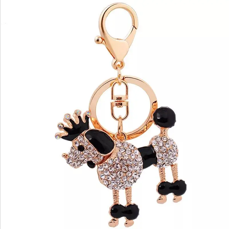 

New creative cute cartoon dog keychain crystal poodle car key ring female bag pendant accessories rhinestone dog key chains