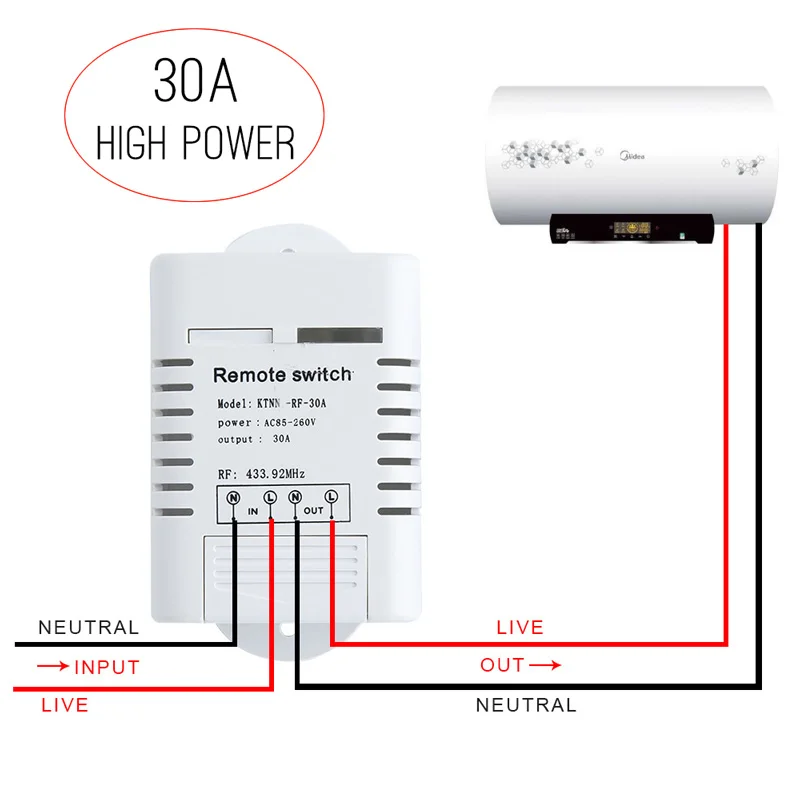 

30A wireless light switch Water Heater Timer Remote Control 1 Way water pump switch Smart Lamp Gadgets 433MHz 110V 240Volt