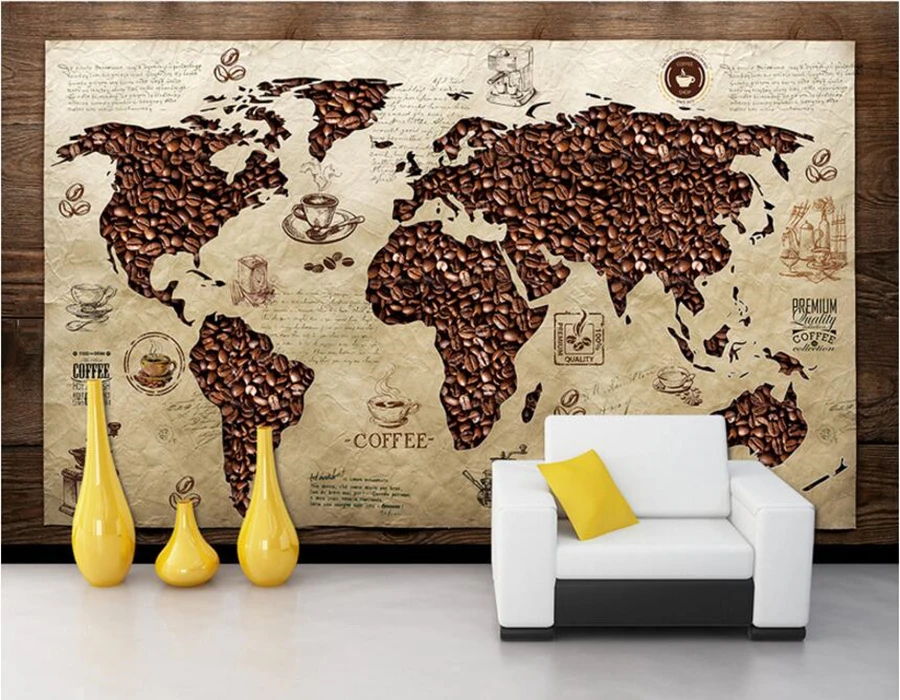 papel de parede Cafe world map Vintage wallpaper,coffee shop living room sofa TV wall bedroom restaurant bar 3d murals