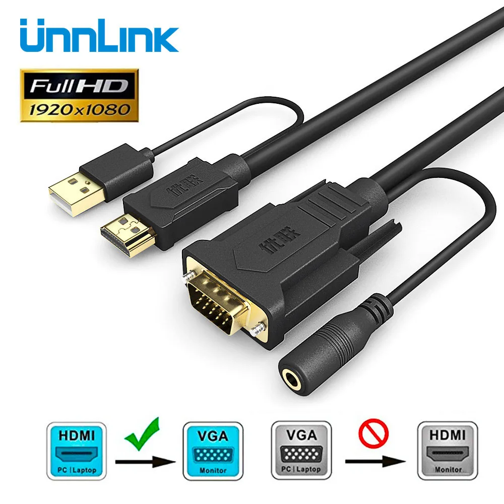 Unnlink HDMI to VGA Cable HDMI to VGA Converter Adapter 1080P60H with