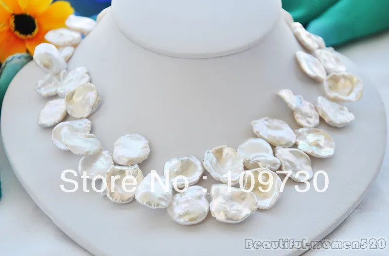 

Jewelry 00400 Huge 17" 20mm WHITE lamina KESHI REBORN PEARL NECKLACE