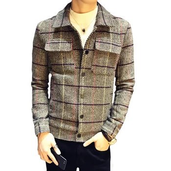 

Casual Male Slim Korean Version Of The Autumn Winter New Wild Grid Men Short Wool Jacket Handsome British Coats Trend