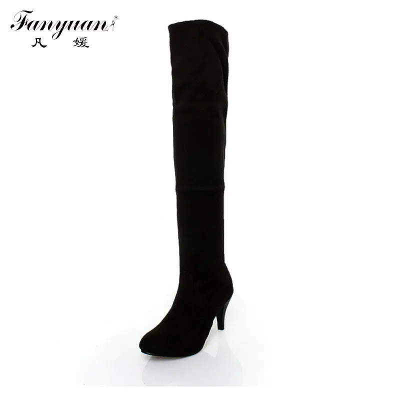 

2018 Plus Size 34-43 Fashion Sexy Spiked High Heels Solid Pointed Toe Over Knee High Boots Winter Autumn Women Long Boots Fabric