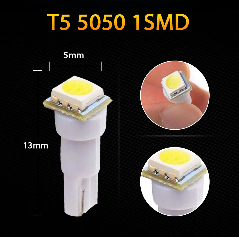 Hlxg 50 шт. холодный белый T5 1SMD светодиодный Клин для лампы калибровочный кластер приборная панель светильник автомобильные аксессуары Luces светодиодный Para Авто 12 В