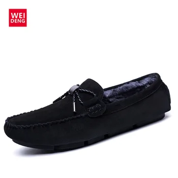 

WeiDeng Zapatos Hombre Casual Flat Plush Flats Erkek Ayakkabi Schoenen Leather Shoes Men Winter Mocassin Homme Chaussure Homme