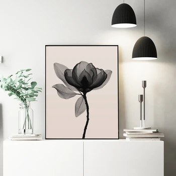 

Magnolia Print X-ray Flowers Wall Art Sepia Photography Minimalist Poster Black and White Botanical Canvas Painting Home Decor