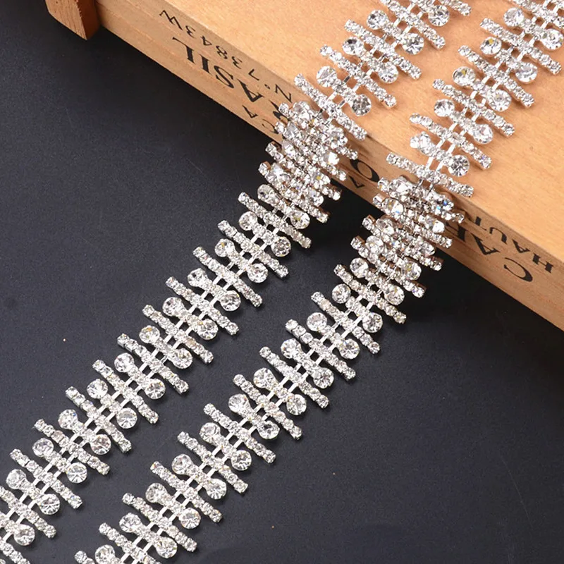 1 Yard Crystal Close Cup Chain Trim Metal Claw Sew On Rhinestone