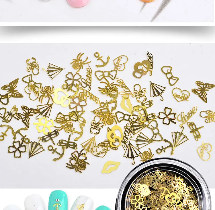 1 коробка стимпанк зубчатые металлические Ломтики для ногтей ультра тонкие 3D золотые хлопья для ногтей DIY Полые панковские кончики для украшения ногтей Аксессуары Инструмент