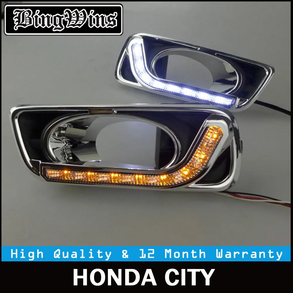 BINGWINS автомобиля DRL комплект для Honda CITY 2012 2013 светодио дный днем ходовые огни бар сигнал поворота туман авто лампы автомобильной daylight 12 v