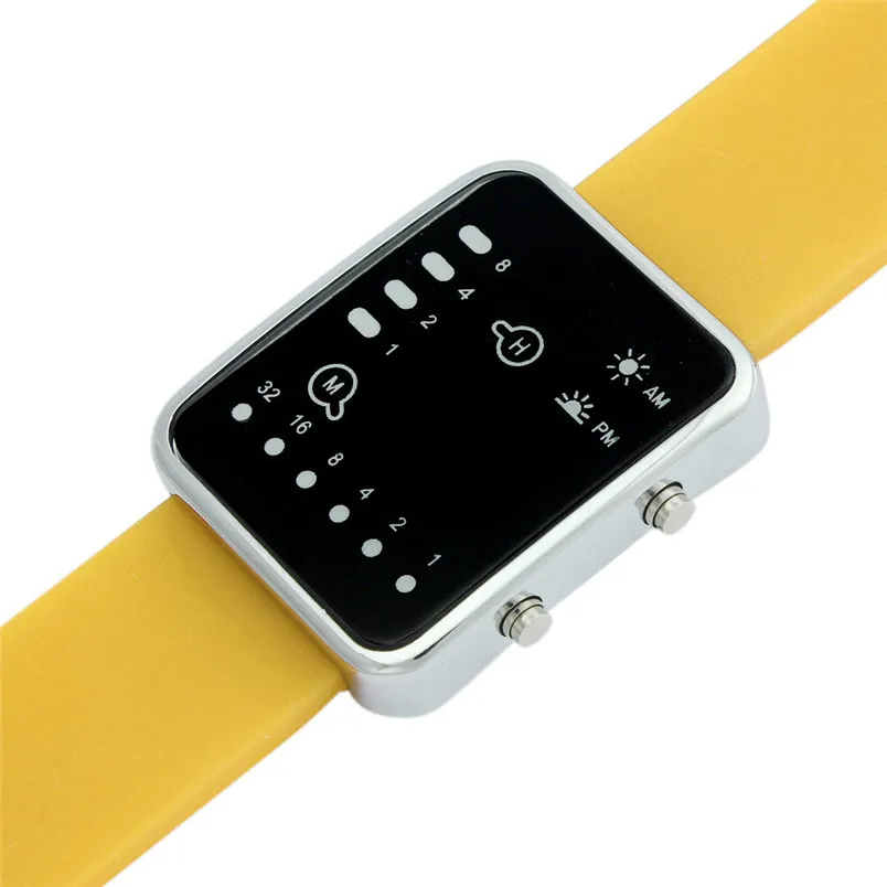 Дизайн горячие женские мужские цифровые красные светодиодный спортивные часы Binary наручные часы, силиконовый May31 - Цвет: Цвет: желтый