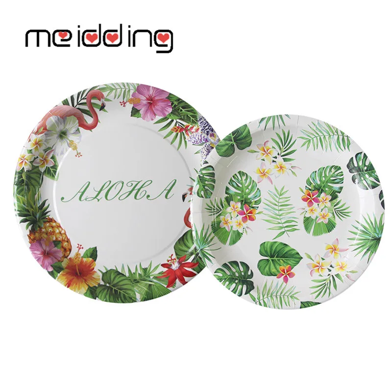 

2019 Fashion "ALOHA" Paper Plate Tropical Party Hawaii Wedding And Birthday Plate Decoration Flamingo Luau Party Tableware Decor