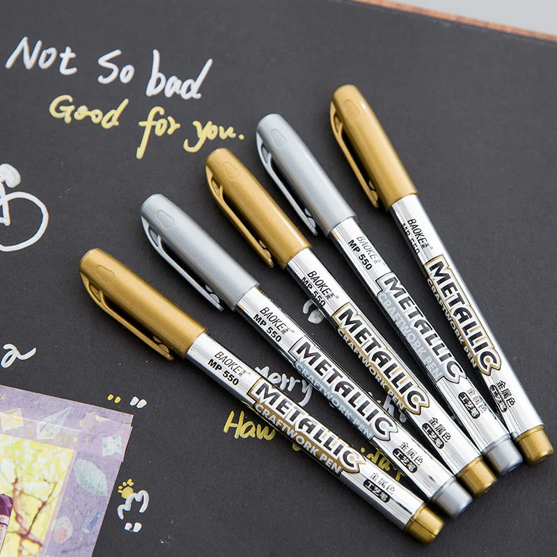 

1pc Gold Silver Fast Dry Waterproof Permanent Oil Marker Pens Tires CD Fabric Drawing Greeting Card Signature Calligraphy Pen