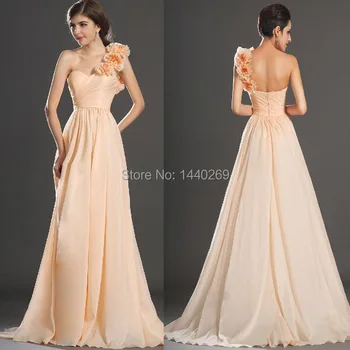 

Unique Flower One Shoulder Chiffon Long Evening Dress Floor Length Formal Prom Gown Custom Made