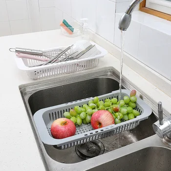 

Plastic Retractable Vegetable Fruit Washing Drain Basket Over Sink Drain Rack Colanders Strainer Drying Rack Kicthen Storage