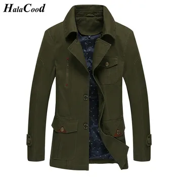

HALACOOD Hot Sale 2017 Autumn Thin New Fashion Brand Men Jacket Coats Long Overcoat Cotton Jackets Mens Outerwear Army Green 4XL