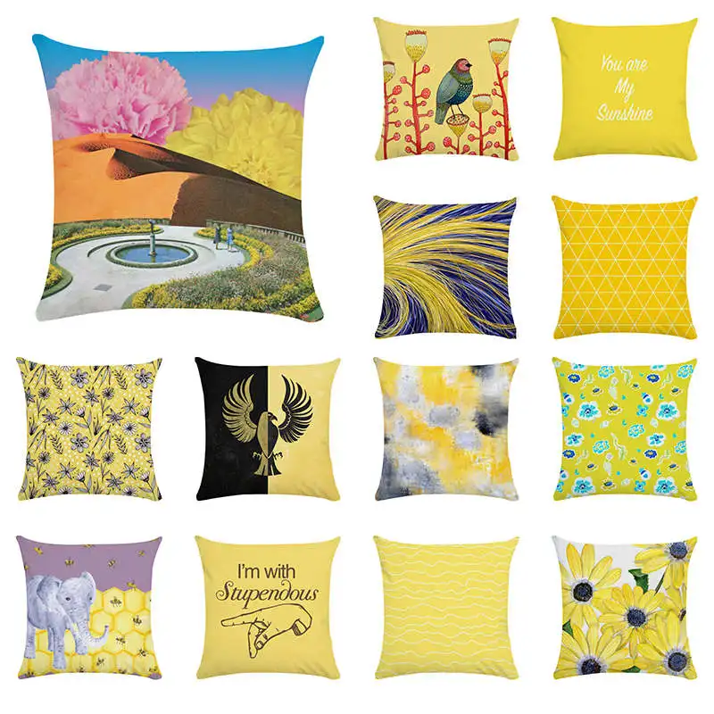 

New 45cm*45cm Multi-color Mustard polyester Pillow Case lemon Yellow print Geometric Fall Autumn Cushion Cover Decorative Hot