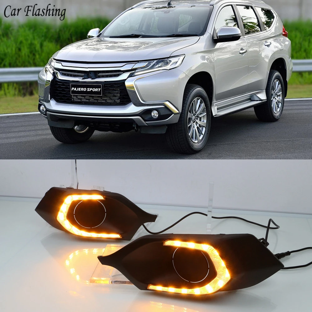 Car Flashing 2pcs For Mitsubishi Pajero Sport 2016 2017 LED DRL Daytime driving Running Lights