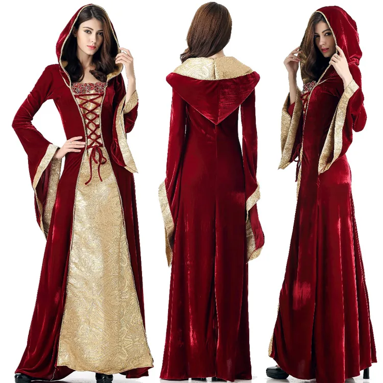 Средневековое платье халат Женское Ренессанс платье Принцесса Королева Костюм Бархатный суд горничной костюм на Хэллоуин винтажное платье с капюшоном