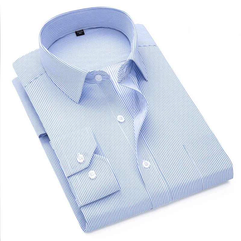 

Autumn Blue Stripe Men's Long Sleeve Shirt Workwear Professional Slim Business Tooling Shirt Men QC072