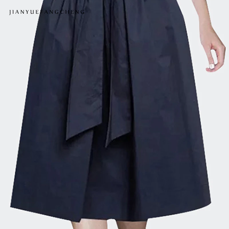 Mujer Mujeres Con Jupe Mid Alta Pantalones Tamaño 2018 calf Blue Cremallera Cinturón Línea De Verano Plus Cintura Midi Falda aHFY4q