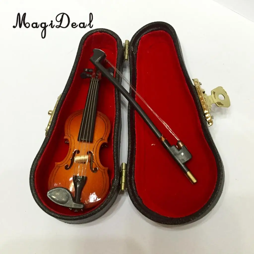 MagiDeal 1 шт. 1/12 миниатюрный музыкальный инструмент для кукольного домика деревянная скрипка с Чехол-подставкой для кукольного домика коллекция декора спальни