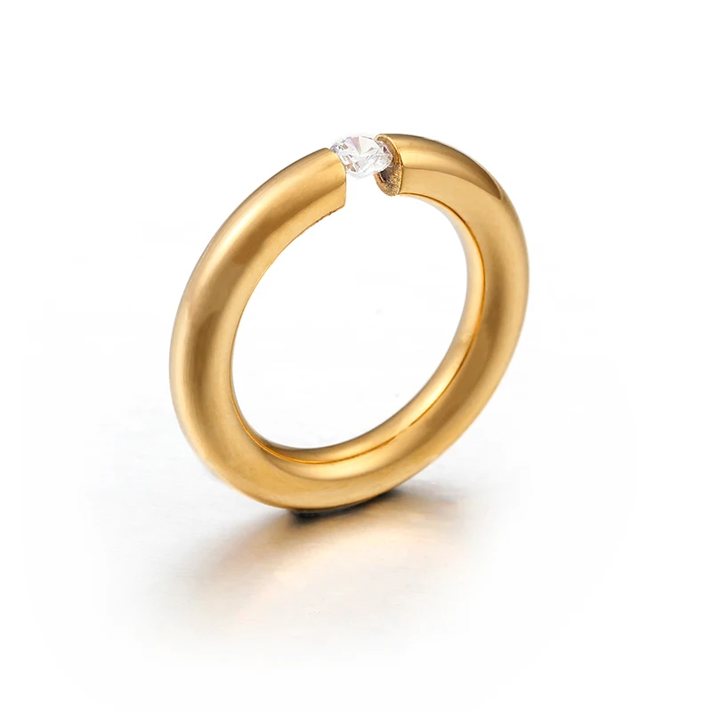 KALEN, простой дизайн, 4 цвета, Bague, нержавеющая сталь и кубический цирконий, кольца на палец для женщин, Anillos Mujer, ювелирные изделия, обручальные кольца - Цвет основного камня: 4mm Gold